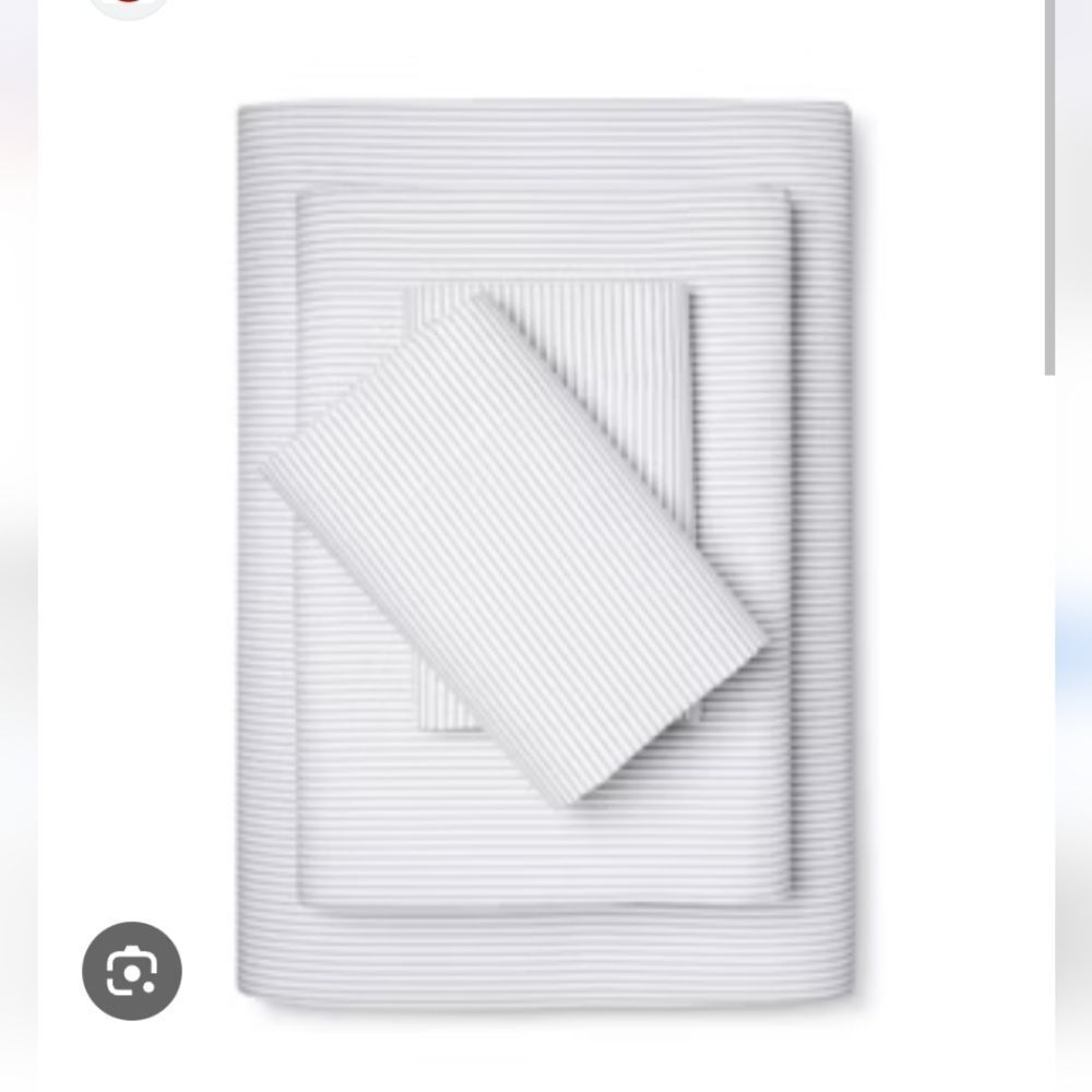 Room Essentials White and Light Gray Pinstripe Sheet Set